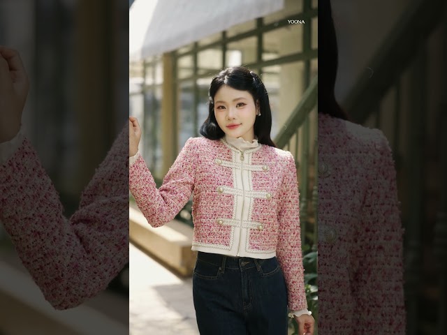 ED19S532 - Áo khoác dạ tweed hồng tím