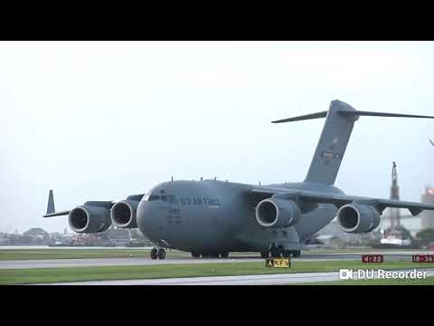 MILITARY PLANE (C-17) Takes Off From Very Small Airport!