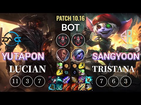 DFM Yutapon Lucian vs SRB Sangyoon Tristana Bot - KR Patch 10.16