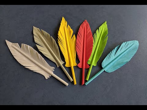 Перо из бумаги. Paper feather DIY. Легкая поделка из бумаги
