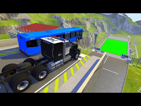 Heavy Vehicle High Speed Jumps In Green Slime Pool (Crash Test) - BeamNG.drive High Speed Jumps