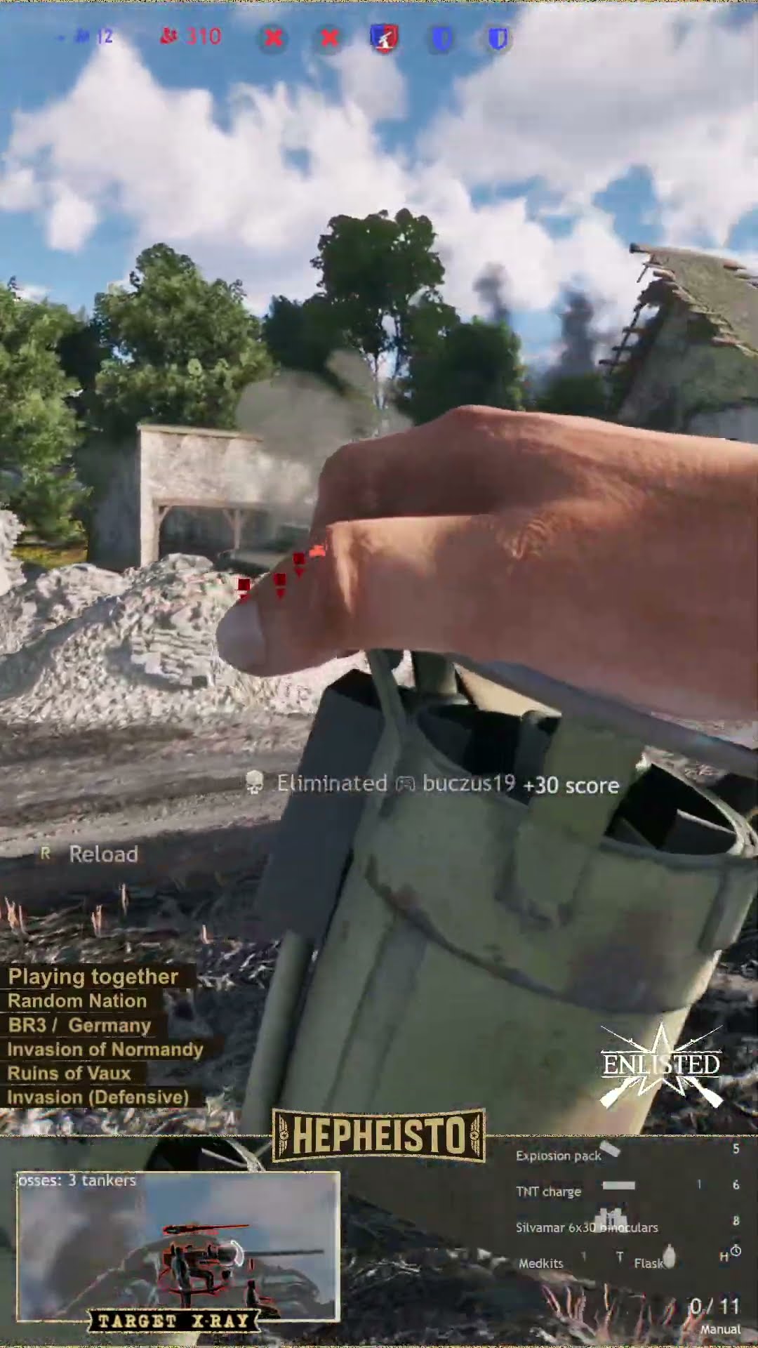 Paratrooper eliminates Sherman II Tank with RPzB. 43 Ofenrohr