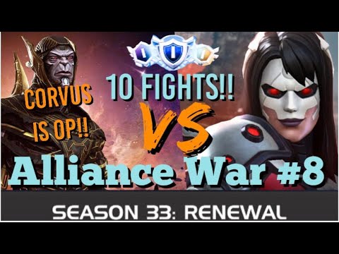 MCOC - Alliance War - Season 33 - War #8 - 10 FIGHTS!! - Corvus VS Omega Sentinel & Peni Parker!!
