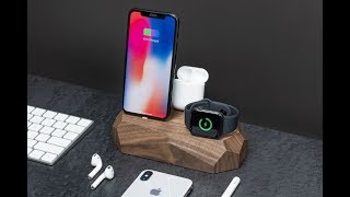 Triple Dock: 3-in-1 Apple Device Charging Station (Walnut Wood)