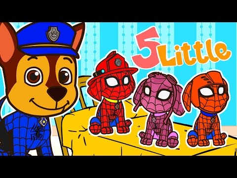 🌟 FIVE LITTLE DOGS 🌟 with Paw Patrol as Spiderman | Nursery Rhymes | Cartoons for kids
