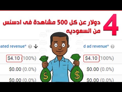 كيف ربحت 4 دولار عن كل 500 مشاهدة يوتيوب من السعوديه -Adsense profit