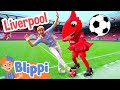 Blippi Plays Soccer At The Liverpool Football Club Sports Videos For Kids