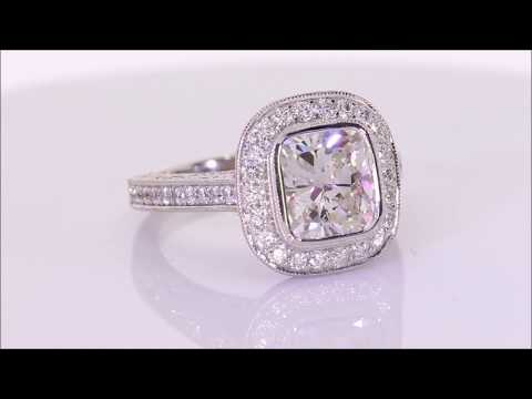 3.29 ctw Diamond Engagement Ring - Cushion Cut H SI1 | BigDiamondsUSA