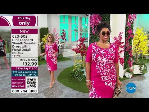 Nina Leonard Sheath Sweater Dress with Floral Detail