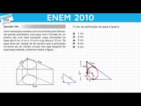ENEM 2010 Mathematics #29 - Straight Prism with Triangular Base and Right Circular Cylinder