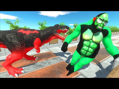 BATMAN T-REX RED vs GREEN GOBLIN GORO DEATH RUN - Animal Revolt Battle Simulator