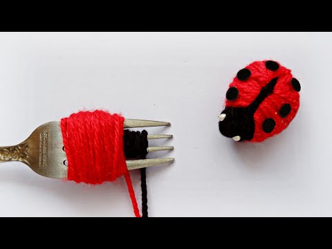 Make a Ladybug with Fork | Cute Woolen Crafts | Hand Embroidery Trick