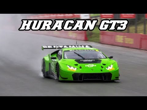 Lamborghini Huracan GT3 - V10 sounds and powerslides in rain (Zolder 2018)