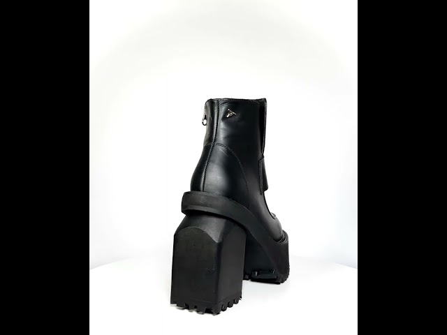 Vídeo relacionado con NobleOnly Mujer Aguja Alto High Plataforma Heel Redonda Punta Cordones Cremallera Dress Clásico Botines Negro Charol 41 EU