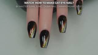 🔥 Stunning Gold, Silver, Black & Orange Cat Eye Nail Art with Gel Design! 💅✨