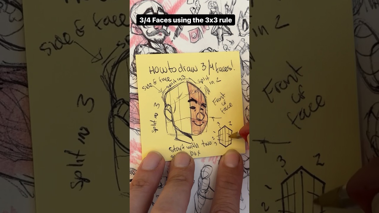 Learn to draw easy 3/4 faces 3x3 rule