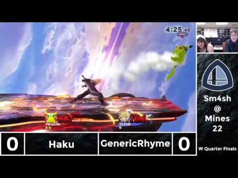 Sm4sh@Mines 22 - Haku (Pikachu) Vs. GenericRhyme (Cloud, Robin) - Winners Quarterfinals