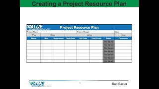 Module 11 - Creating a Project Resource Plan - Value Generation Partners
