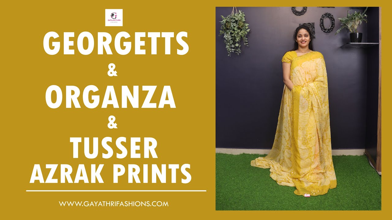 <p style="color: red">Video : </p>Georgetts| Organza and tusser azrak prints 2022-12-02