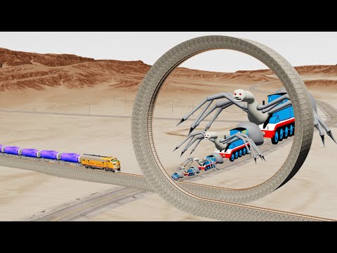 Thomas The Tank Engine Triple Head Big & Small Vs Immposible Loop Rail Track Crossing - BeamNG.Drive