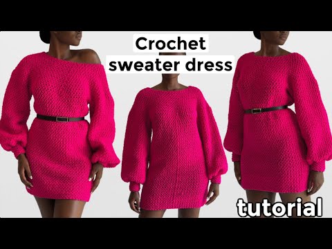 Crochet bean stitch sweater dress 