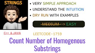 YouTube video 'Count Number of Homogenous Substrings | Intuition | Math | Leetcode - 1759'