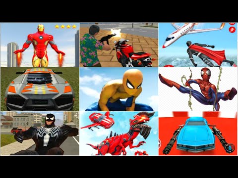 Super Spiderman & Ironman Rope Hero, Vegas Crime Simulator, Robot Transform , Rescue Games Gameplay
