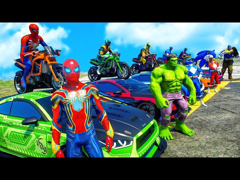 Cars and Spider-Man! SPIDERMAN TEAM on SUPER Cars Parkour Obstacles with Superheroes