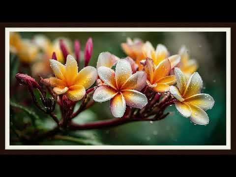 Dew-Kissed Plumeria Flowers | Peaceful Tropical Beauty | Still Art Screen Saver | 4K
