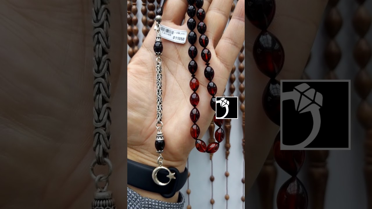 Alvetak.com | Koyu Kırmızı Renkli 925 Ayar Gümüş Püsküllü Ateş Sıkma Kehribar Tesbih : 12048