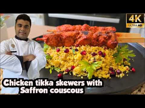Chicken Tikka Skewers with Fluffy Saffron Couscous | Easy & Flavorful Recipe 