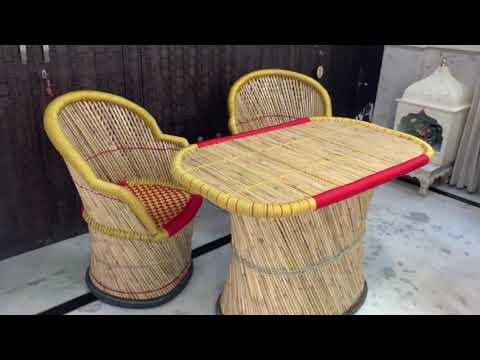 Handicraft Bamboo (Cane) Mudha extra Large Chairs with Bamboo Cane Table