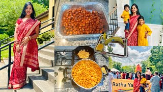 👩‍👦‍👦🛕MOM OF TWO FESTIVE DAY IN LIFE😇🙏RATHAYATRA IN USA💄SAREE GRWM/COOKING PRASAD (DALIMBA)