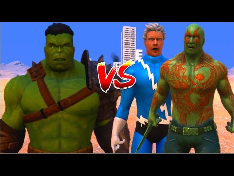 100 Hulk vs 1000 Quick Silvers and 1000 drax the destroyer (Marvel vs Marvel)