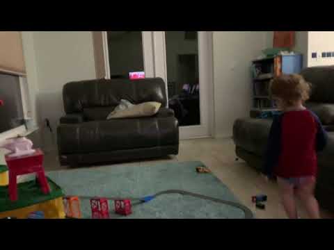 Sam is Playing with Pappaw’s Present from Christmas (Thomas the Tank Engine)