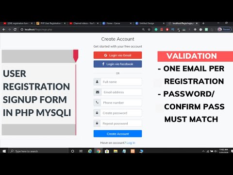 User Registration Form Sign up with Validation using PHP with MySQL Database in Hindi in 2020