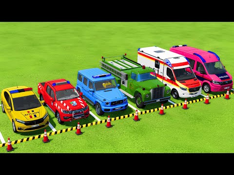 TRANSPORTING POLICE CARS, FIRE DEPARTMENT, AMBULANCE VEHICLES WITH MAN TRUCKS ! Farming Simulator 25