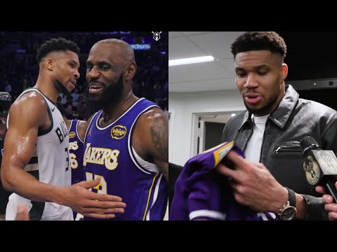 Giannis shows huge respect to LeBron after the game and gets his jersey 🙌