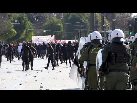 Video Thumbnail: Scuffles in Athens as protesters mark three years since Greece's worst train disaster | AFP
