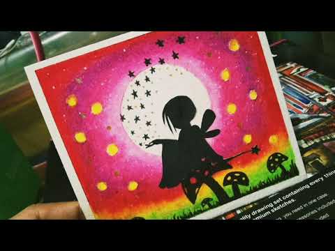 OIL PASTEL DRAWING FOR BEGINNERS || FAIRY IN THE MOONLIGHT SCENERY