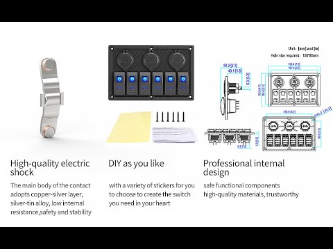 6 Gang Rocker Switch Panel, LED Digital Voltmeter with 3.1A Dual USB Charger