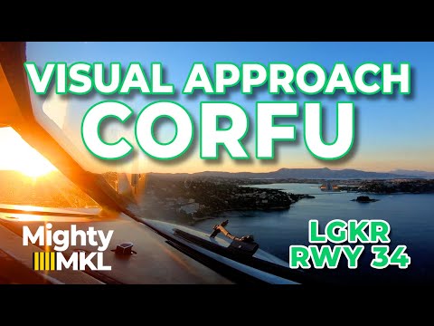 Visual approach to runway 34 Corfu Kerkira Ioannis Kapodistrias Airport Greece (CFU LGKR) in 4K.