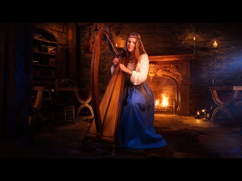 Fireside Harp Music VOL 2 - Medieval Tavern Ambience for Sleep🌛, Relaxation, Study 😌🙌🔥