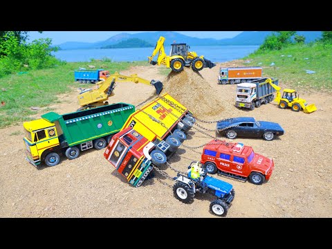 Overloading TATA Tipper TATA Hyva Accident Pulling Tractor GT Car ? JCB Sand Loading Trucks | CS Toy