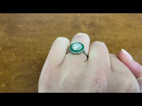 Old European Cut Diamond, Emerald Halo, And Platinum - Auburndale Ring - Hand Video