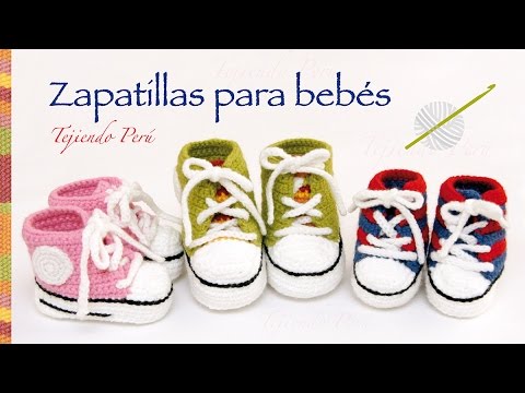 Zapatillas o sneakers bebés tejidas crochet... 2 tallas! | Manualidades
