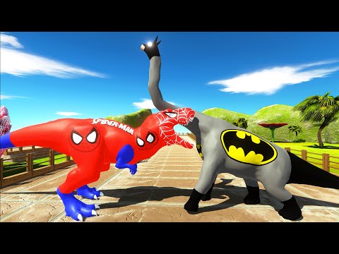 SPIDERMAN T-REX vs BATMAN BRACHIOSAURUS OASIS DEATH RUN - Animal Revolt Battle Simulator