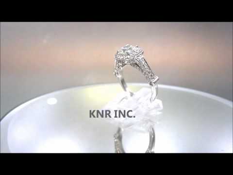 14K WHITE GOLD CUSHION CUT DIAMOND ENGAGEMENT RING ART DECO STYLE 1.90CT - KNR INC - 308.1