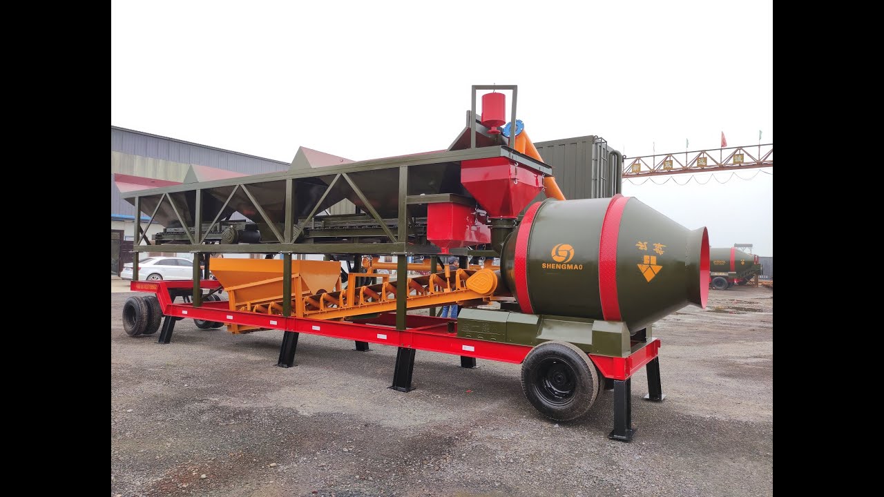 60m³/h mobile concrete batching plant moves on road