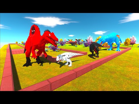 DEADPOOL SPINOSAURUS vs SUPERMAN T-REX DEATH RUN - Animal Revolt Battle Simulator